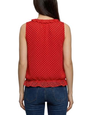 Petite Sleeveless Ruffle Flounced Blouse