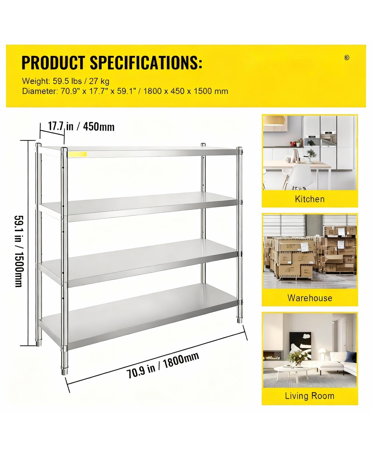 Yigii Stainless Steel Shelving Unit