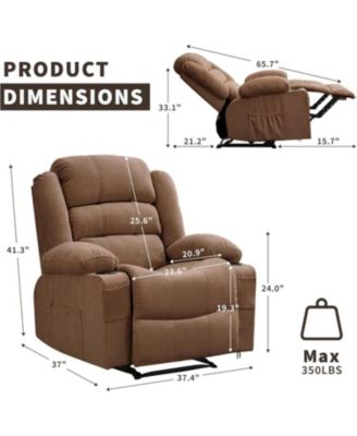 Recliner Chair, Comfy Overstuffed Chair with 3 Reclining Positions, 2 Side Pockets, 2 Front Pockets, Cup Holder