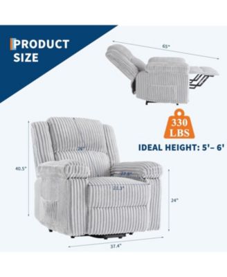 Corduroy Recliner Chair, Manual Recliner Sofa with Handle, Pillow Top Arms, Thick Padding, Side Pocket