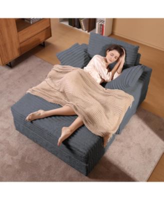 Grey Oversized Chaise Lounge Chair Indoor with Storage Ottoman, Upholstered Corduroy Sofa Bed Cloud Couch with 3 Pillows