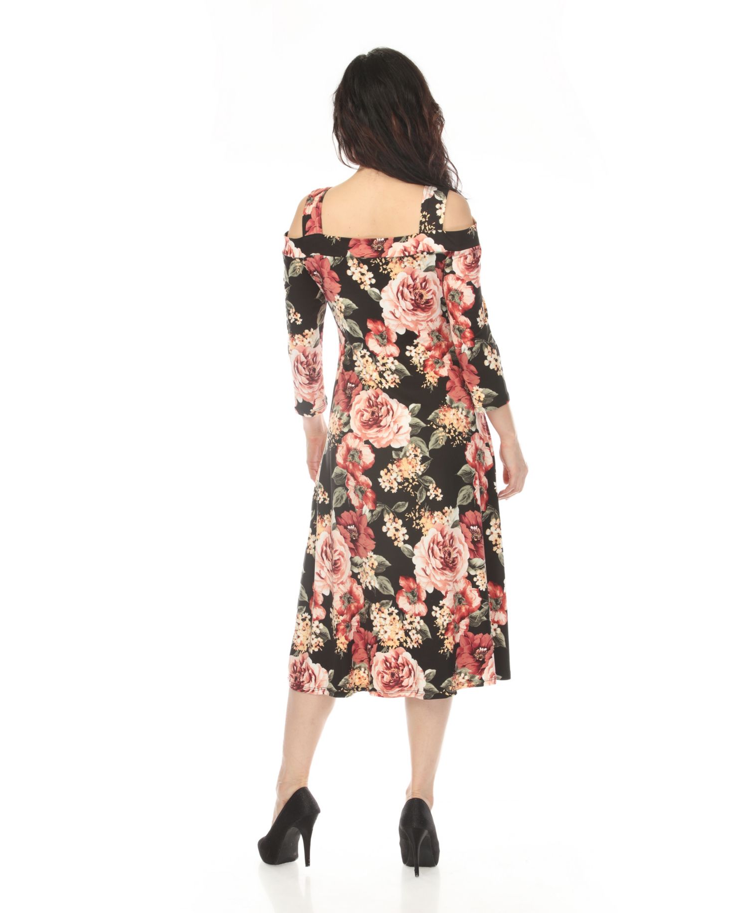 Women's Cold Shoulder 3/4 Sleeve Dress