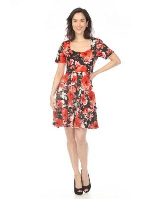 Women's Square Neck Short-Sleeve Floral Dress