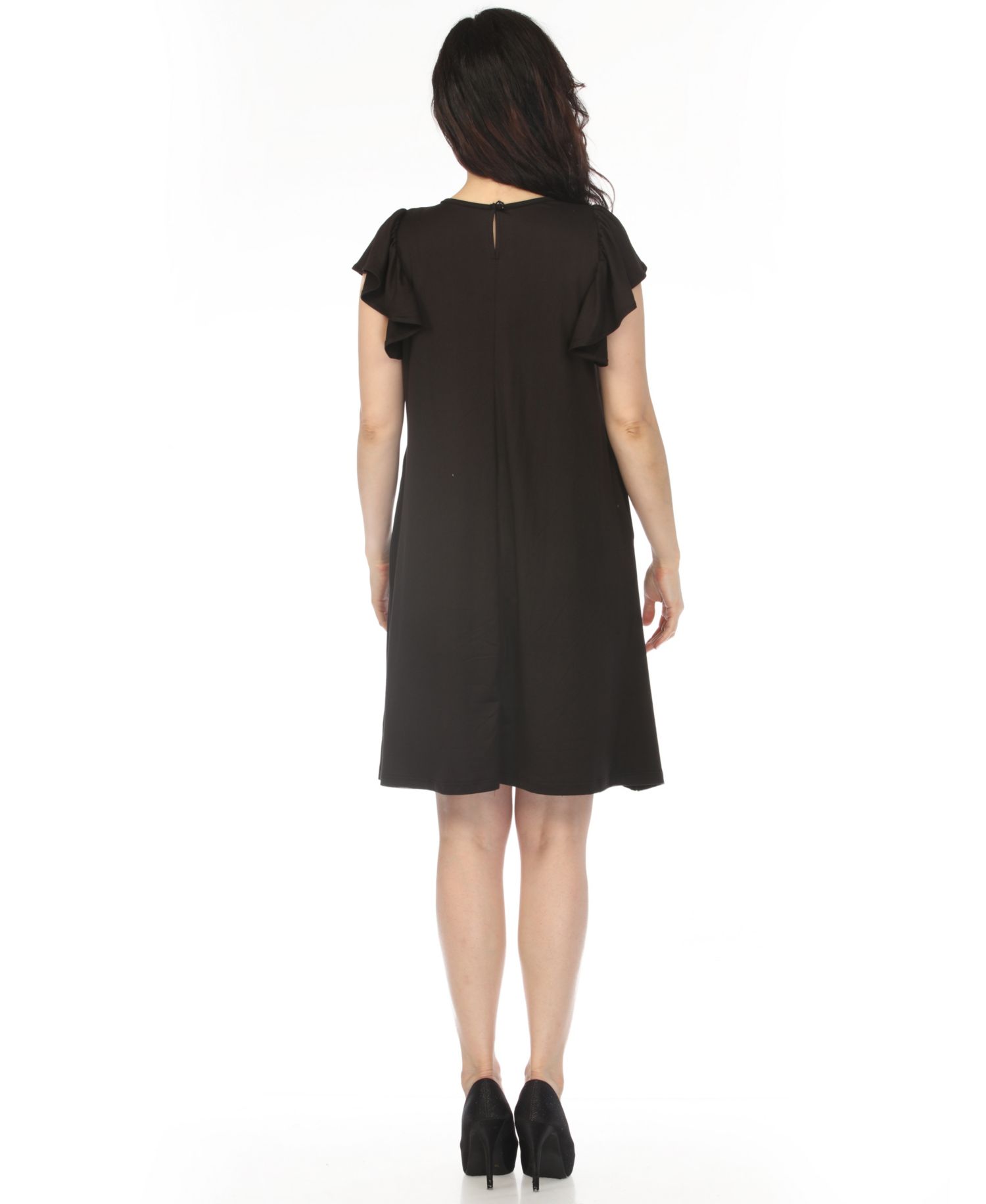 Women's Crew Neck Ruffle-Sleeve Dress