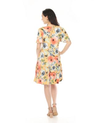 Women's V-Neck Vintage Floral Short-Sleeve Dress