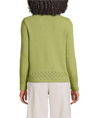 Women's Pointelle Crew Neck Cardigan Sweater