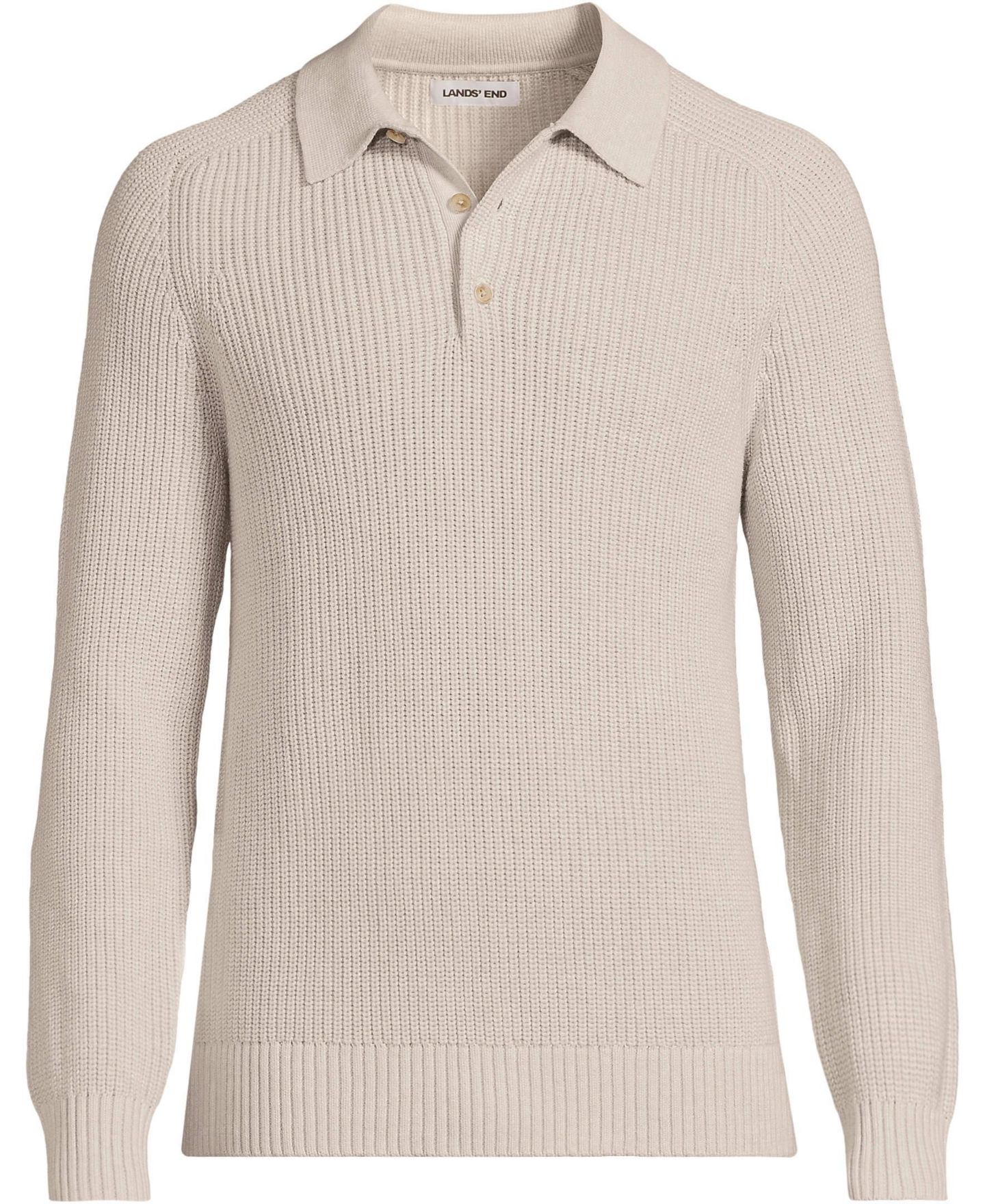 Мужской свитер Lands' End Long Sleeve Drifter Polo Sweater, цвет: Меланжевый — фото 3