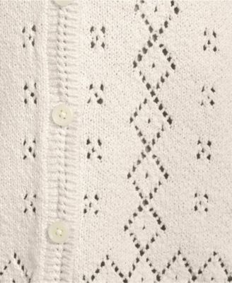 Women's Pointelle Crew Neck Cardigan Sweater