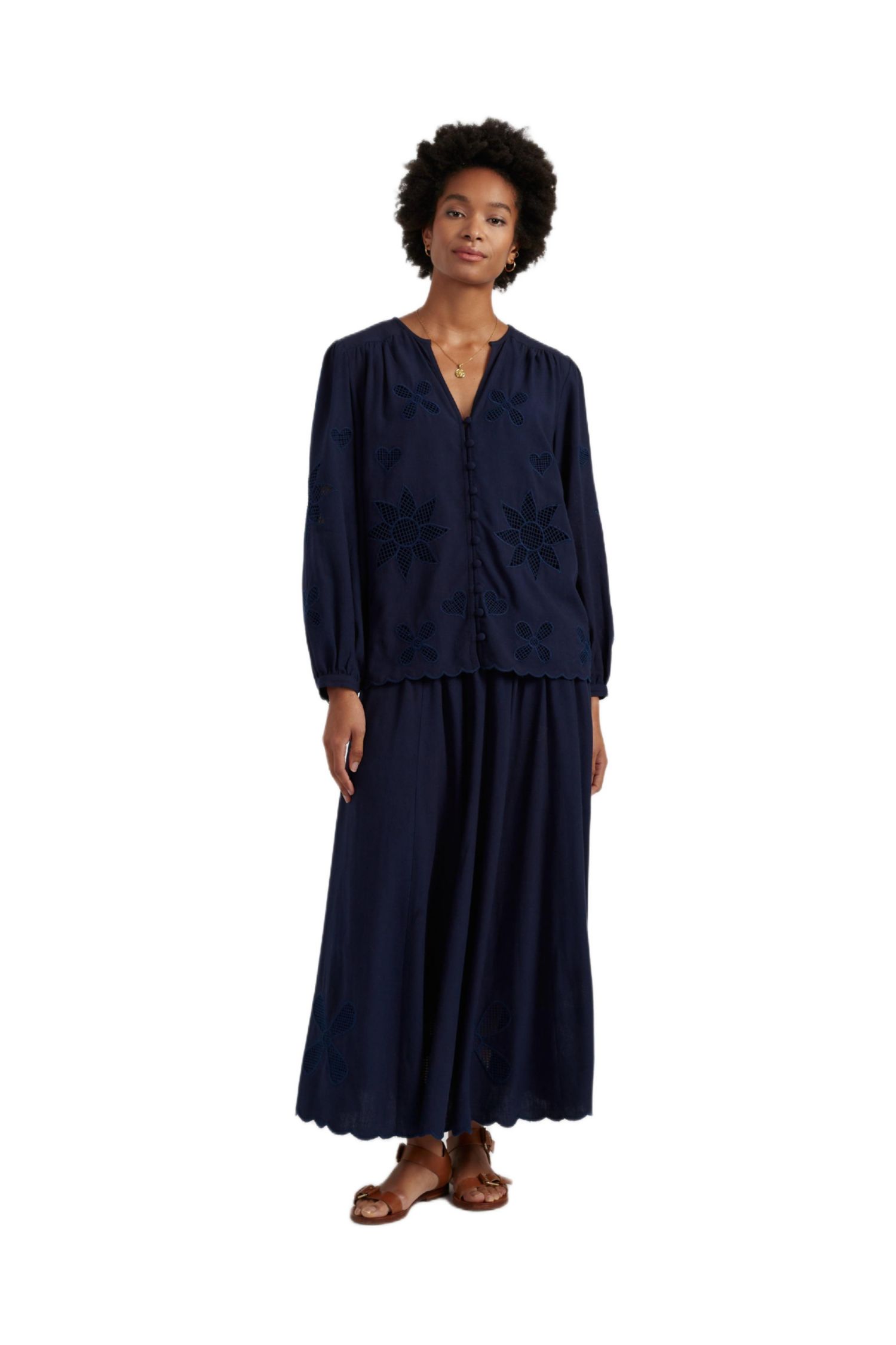 Women's Linen-Blend Broderie Skirt