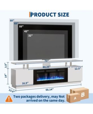 70" Fireplace TV Stand with 36" Electric Fireplace Heater, 12 Flame and 7 LED Color Modes, High-Gloss Entertainment Center with 2-Tier Storage