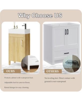 Home 16 inch Bathroom Vanity with Sink Vintage Bathroom Cabinet Vanity with Doors Farmhouse Wooden Freestanding Bathroom Cabinet with Top