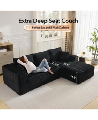 108'' Boneless Sectional Cloud Couches for Living Room L-Shape Corduroy Cloud Sectional Couch with Chaise Modern Modular Sectional Sofa