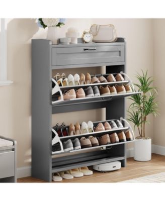 Shoe Cabinet with 2 Flip Drawers & 1 Top Drawer, Wooden Shoe Storage Organizer, Adjustable Shelves, Hidden Cabinet for Hallway or Living Room