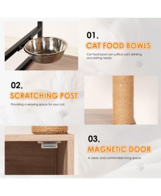 All-in-One Cat Tree with Litter Box Enclosure, Hammock, Bed, Feeding Station, and Scratching Posts