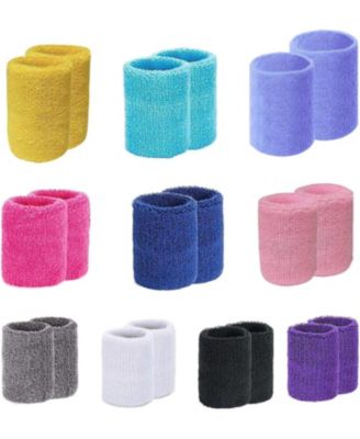 10 Pairs Wrist Sweatbands for Men and Women Cotton Terry Cloth Absorbing Wrist Bands for Tennis Basketball Running and Gym Training.