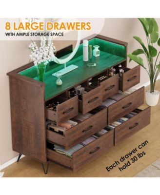 8 Drawer Dresser with Charging Station and RGB Lights, Wide Bedroom Chest