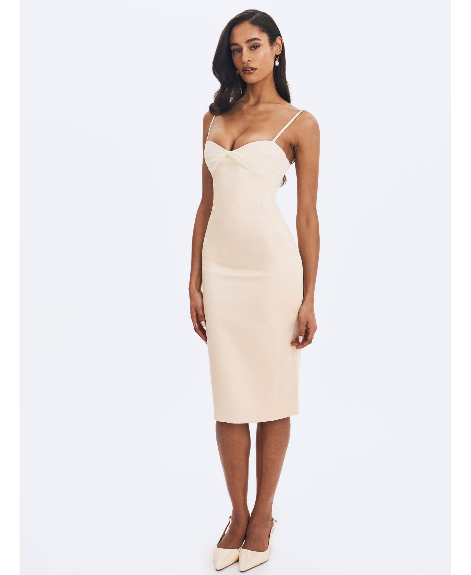Women's Gracie Butter Ruched Satin Midi Dress