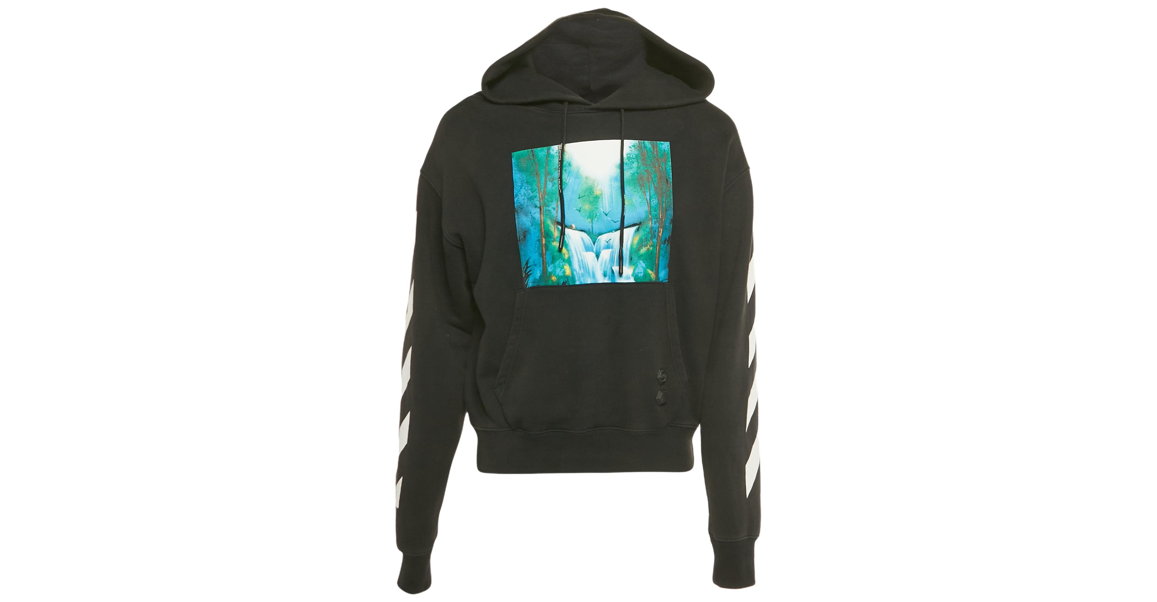 Pre-Owned Off-White Men's Waterfall Print Cotton Hooded Sweatshirt