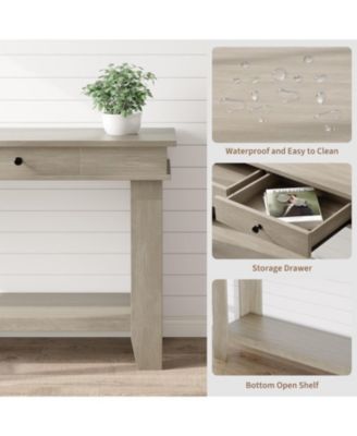 54" Long Console Table, Wooden Entryway Table with 2 Drawers & Open Storage Shelf, Sofa Table Behind Couch, Farmhouse Entry Foyer Table