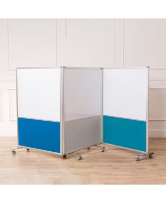 Mobile Dry-Erase and Flannel Split Room Divider, 3-Panel