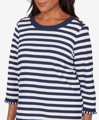 Women's Port Side Pique Stripe Button Detail Top