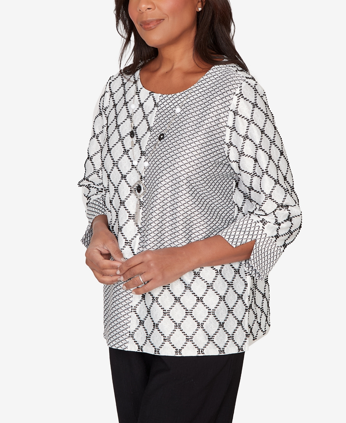 Alfred Dunner Women's Crowd Pleaser Spliced Diamond Textured Top