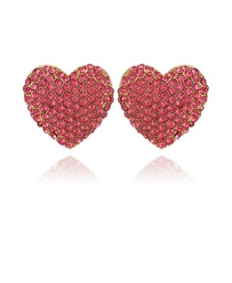Glass Stone Heart Stud Earrings