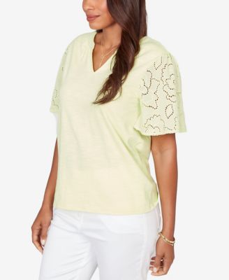 Petite Eyelet Sleeve Cotton Jersey Top