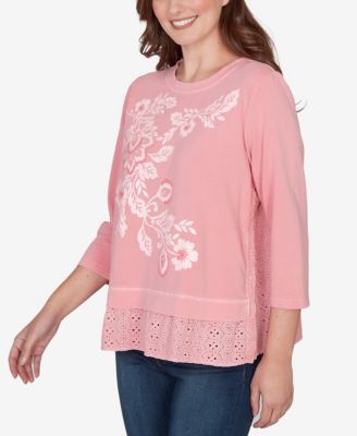 Petite Embroidered Terry Scoop Neck Top