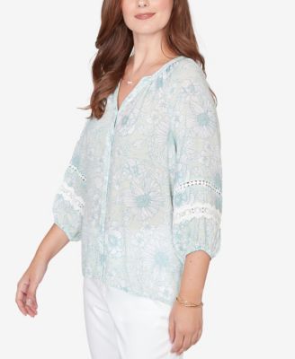 Petite Floral Silky Gauze Peasant Top
