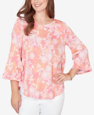 Petite Floral Puff Print Ruffle Knit Top