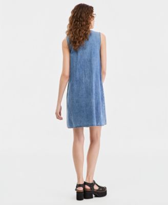 Women's Cotton Pleated Denim Mini Dress