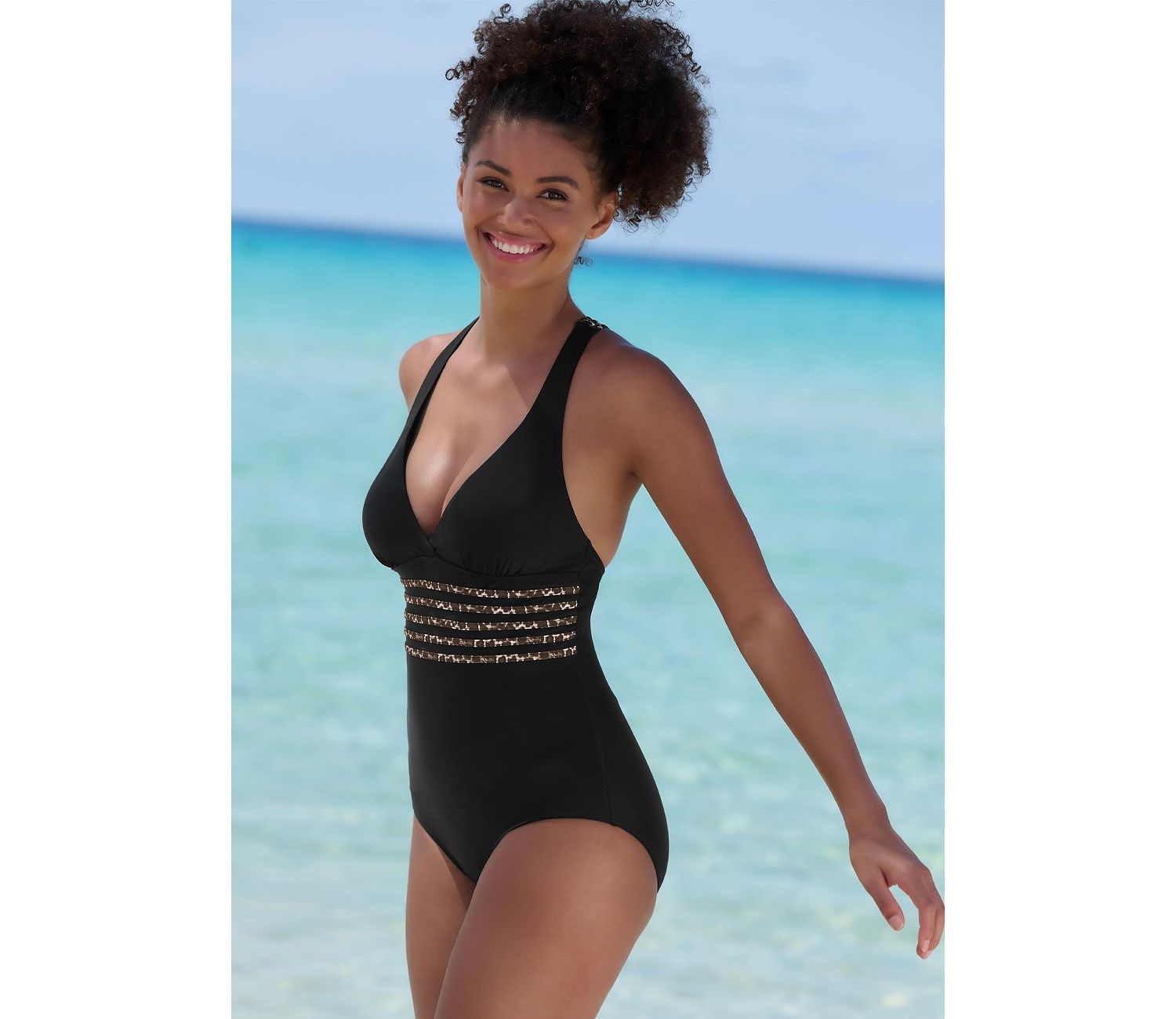 Women's Animal Print Trim Tummy Control One-Piece Swimsuit