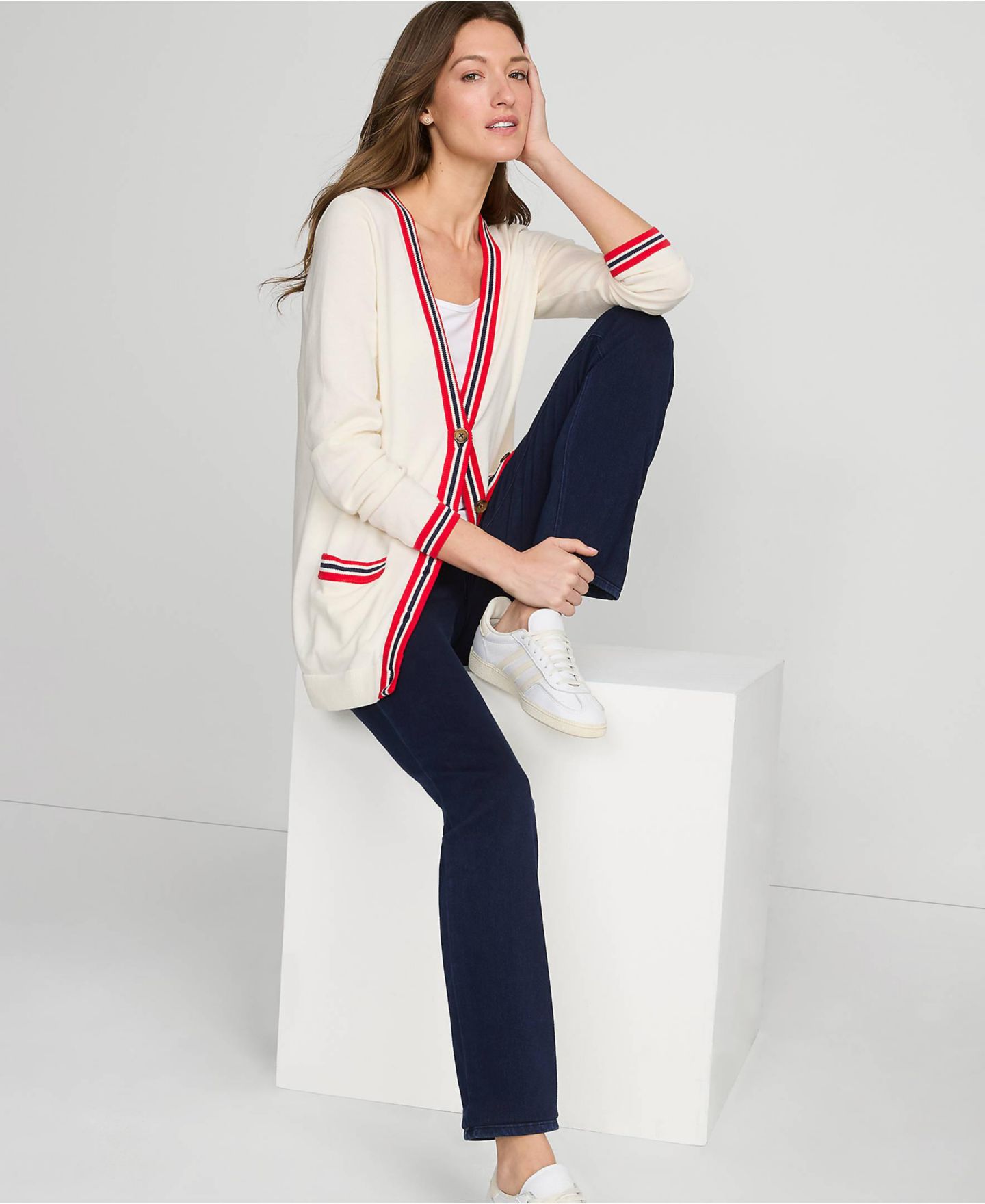Женские джинсы Lands' End Tall Starfish High Rise Knit Denim Straight, цвет: Тёмный индиго — фото 6