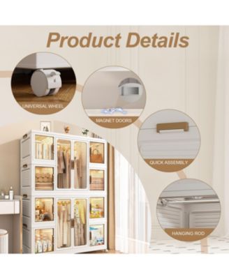 12 Magnetic Doors, 2 Hanging Rods & 16 Hangers Portable Wardrobe Closet