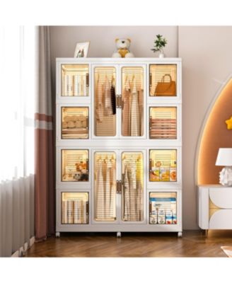 12 Magnetic Doors, 2 Hanging Rods & 16 Hangers Portable Wardrobe Closet