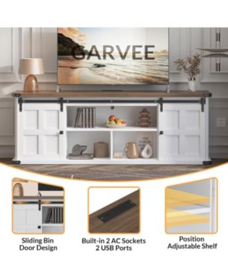 70" Farmhouse TV Stand for 75 Inch TVs, Wood Media Console with Sliding Barn Doors, Modern Entertainment Center for Living Room