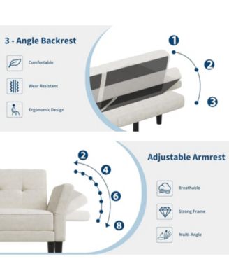 89" Futon Sofa Bed, Modern Chenille Sleeper Couch with Adjustable Backrest & Armrest