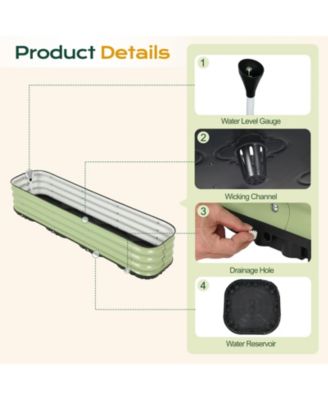 Galvanized Raised Garden Bed 63'' Self-Watering Planter Box with Drainage Plug and Water Reservoir for Indoor & Outdoor Gardening