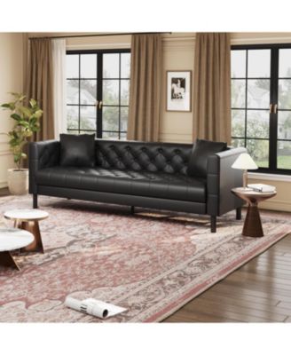 81'' Leather Deep Seat Handmade Button Tufted 3 Seater Chesterfield Sofa Couch