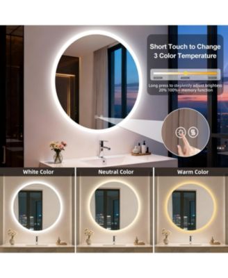 32" Round Led Bathroom Mirror with Lights Wall-Mounted Vanity Mirror