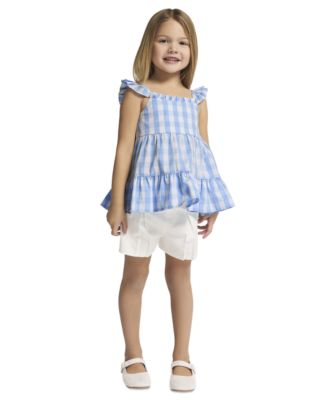 Girls' 4-6X Gingham Flutter Sleeve Tunic & Stretch Twill Shorts, 2-Piece Set