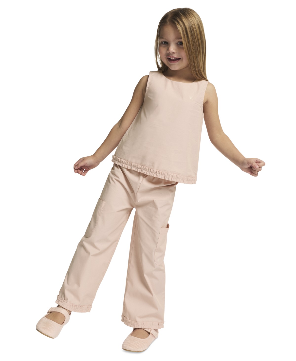 Детские Calvin Klein Toddler Girls' 2T-4T and Girls' 4-6X Ribbed Round Neck T-Shirt and Pants, 2-Piece Set — фото 2
