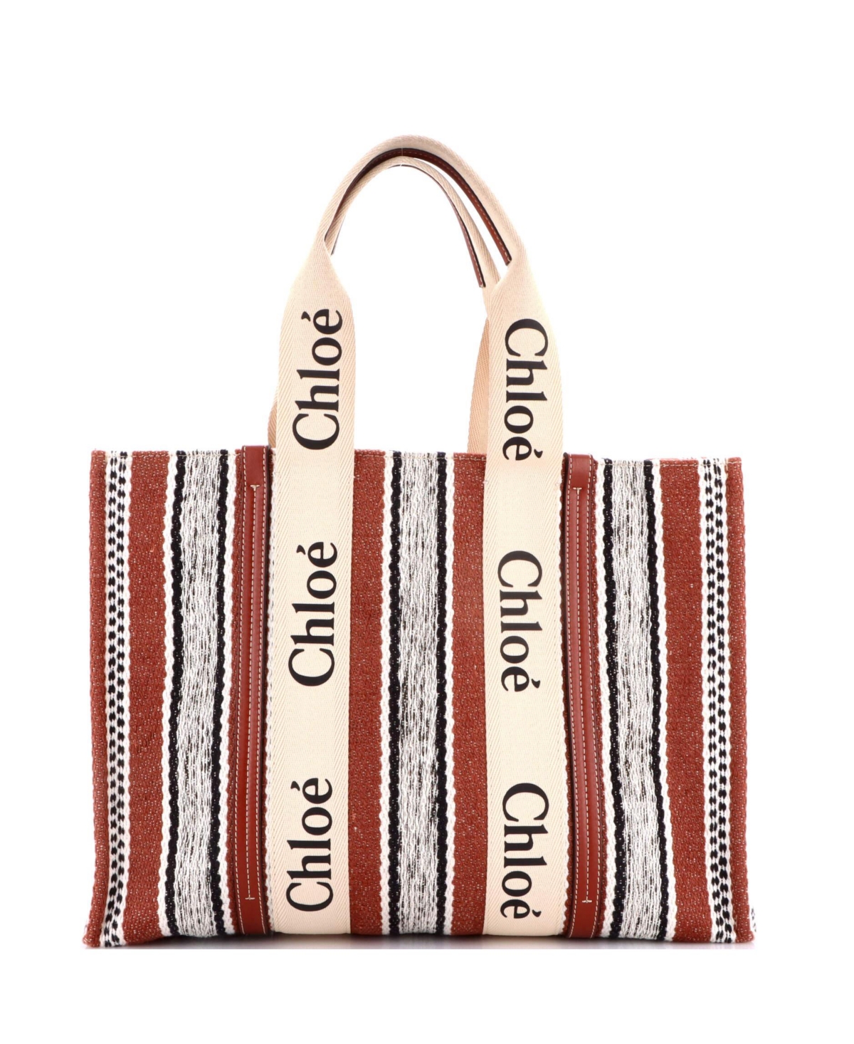 Pre-Owned Chloe Large Woody Tote Striped Linen