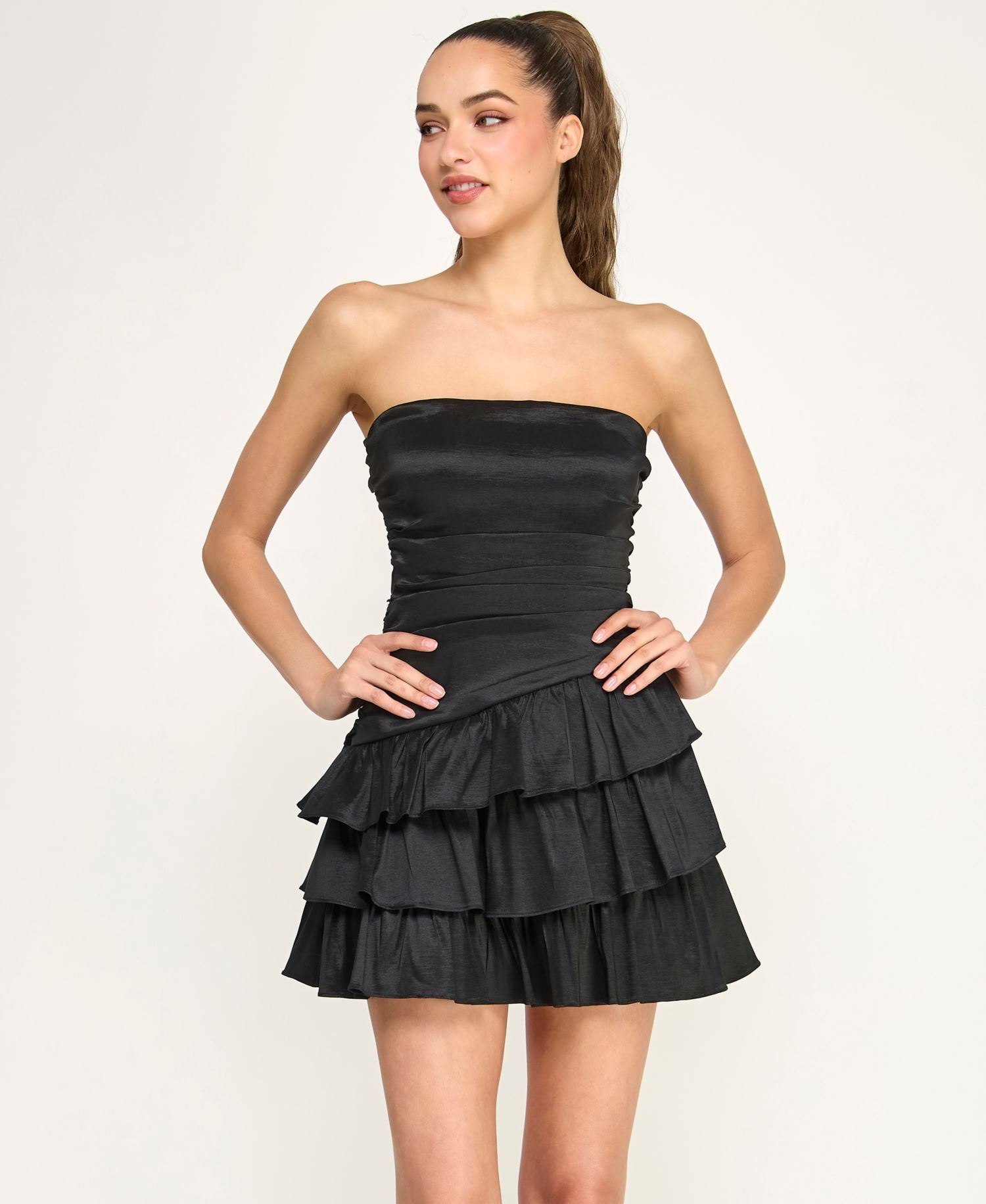 Juniors' Strapless Shirred Bodice Dress