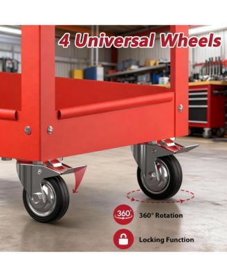 3 Tier Rolling Tool Cart with Drawer & Pegboard, 550 lbs Capacity, Easy Assembly