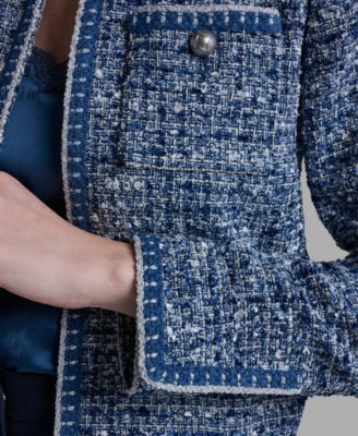 Women's Shoulder Padding Open Front Tweed Jacket