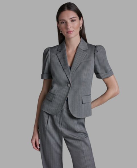 Женские куртки BCBG Short-Sleeve Single Button Stripe Jacket