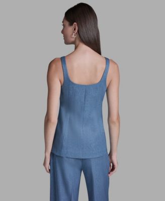 Women's Scoop Neck Front Button Denim Vest