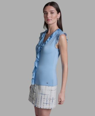 Women's V-Neck Ruffle Front Pull-On Top